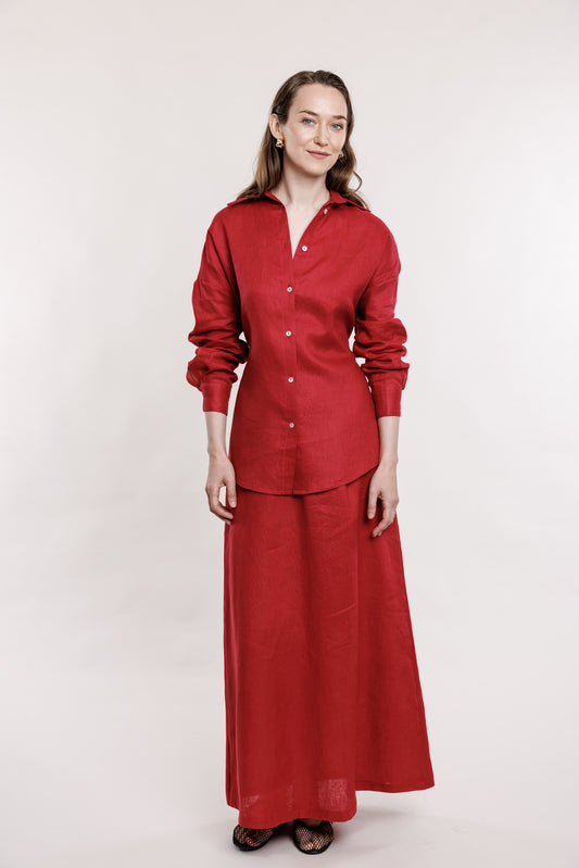 Cranberry linen skirt