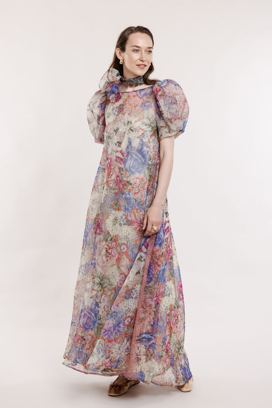 Silk organza dress with floral pattern + slip slip