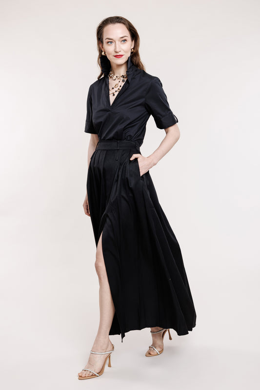 Black pleated maxi skirt