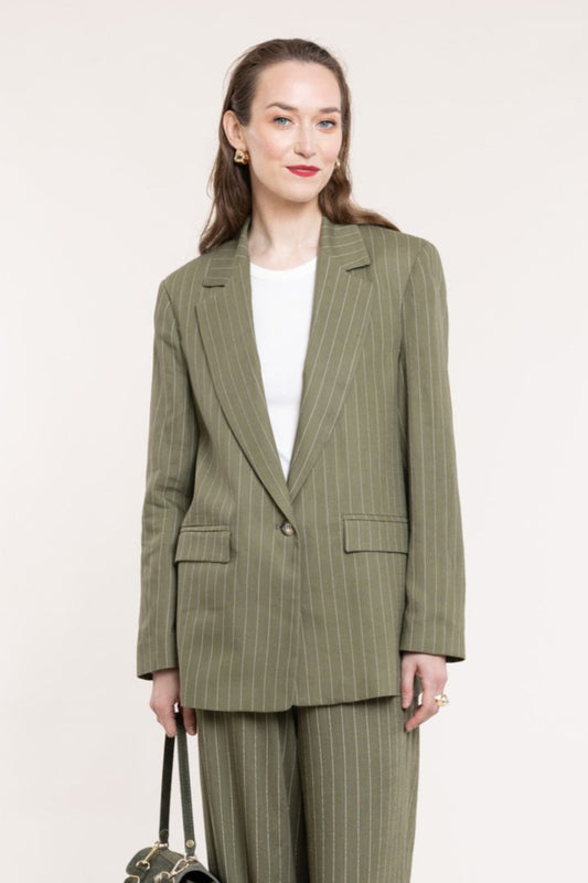 Green linen jacket with a subtle stripe