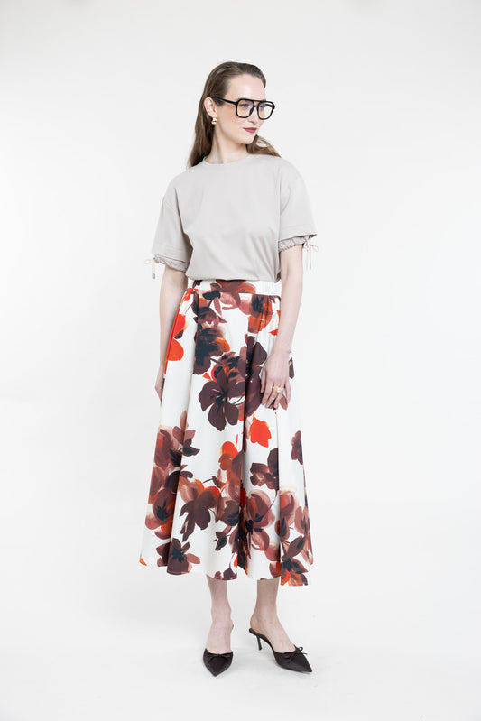 Midi skirt with abstract floral pattern