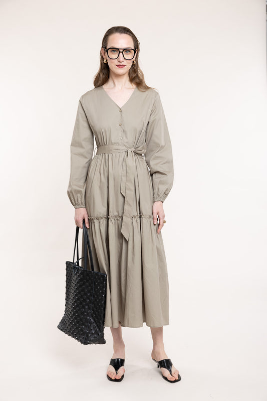 Green-gray cotton dress with belt