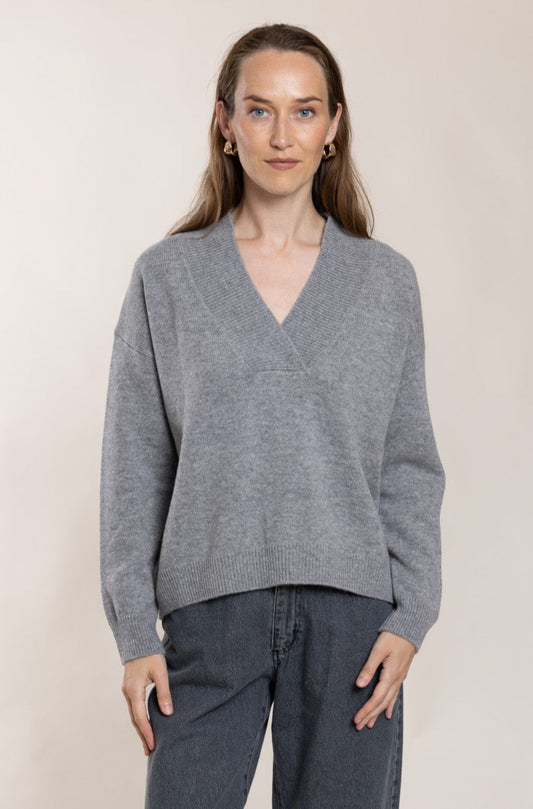 Grey V-neck sweater