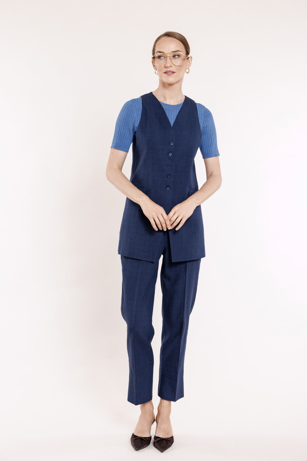 Dark blue cotton check waistcoat