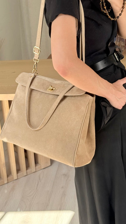 Sand-tone suede bag