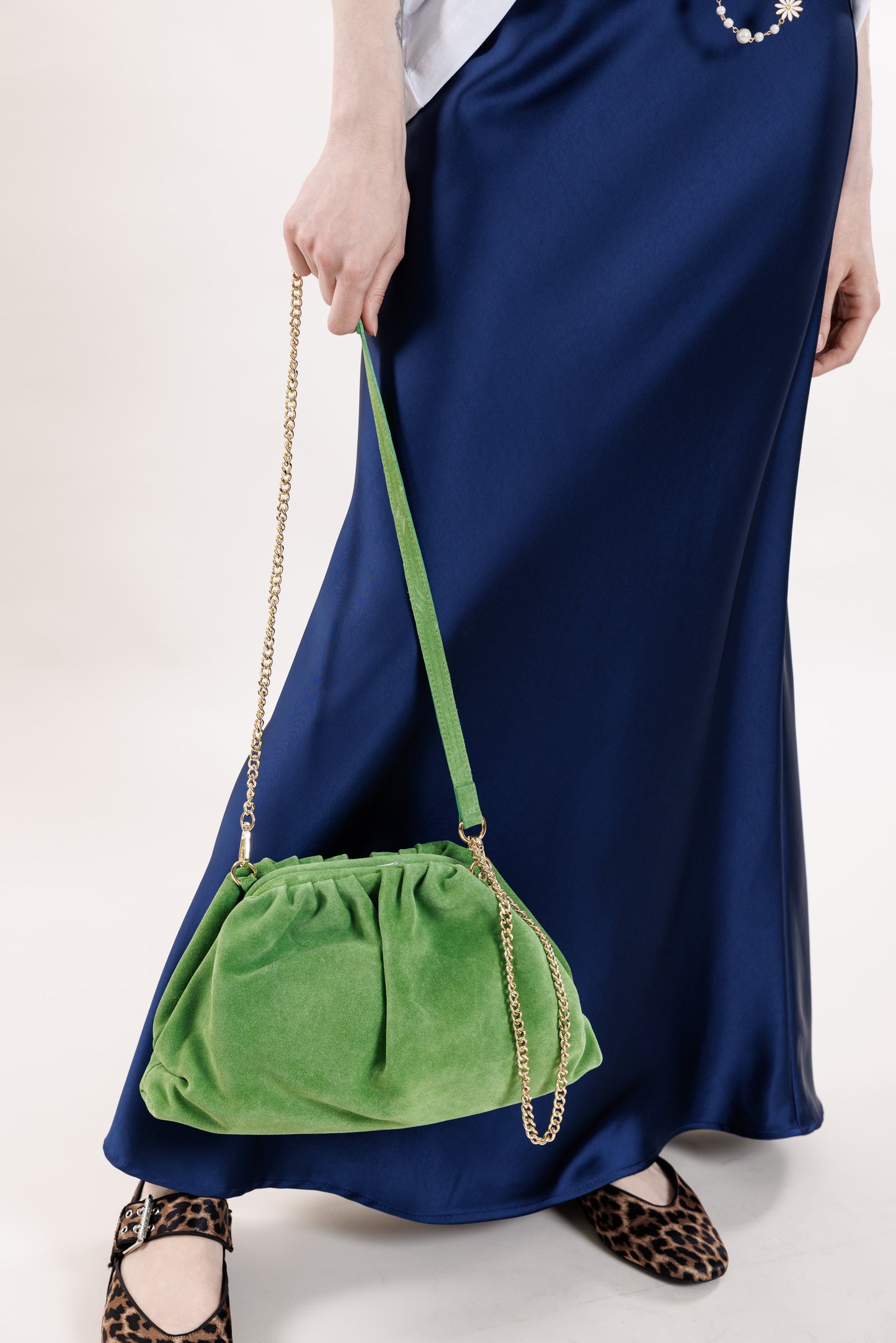 Suede dumpling in a green shade
