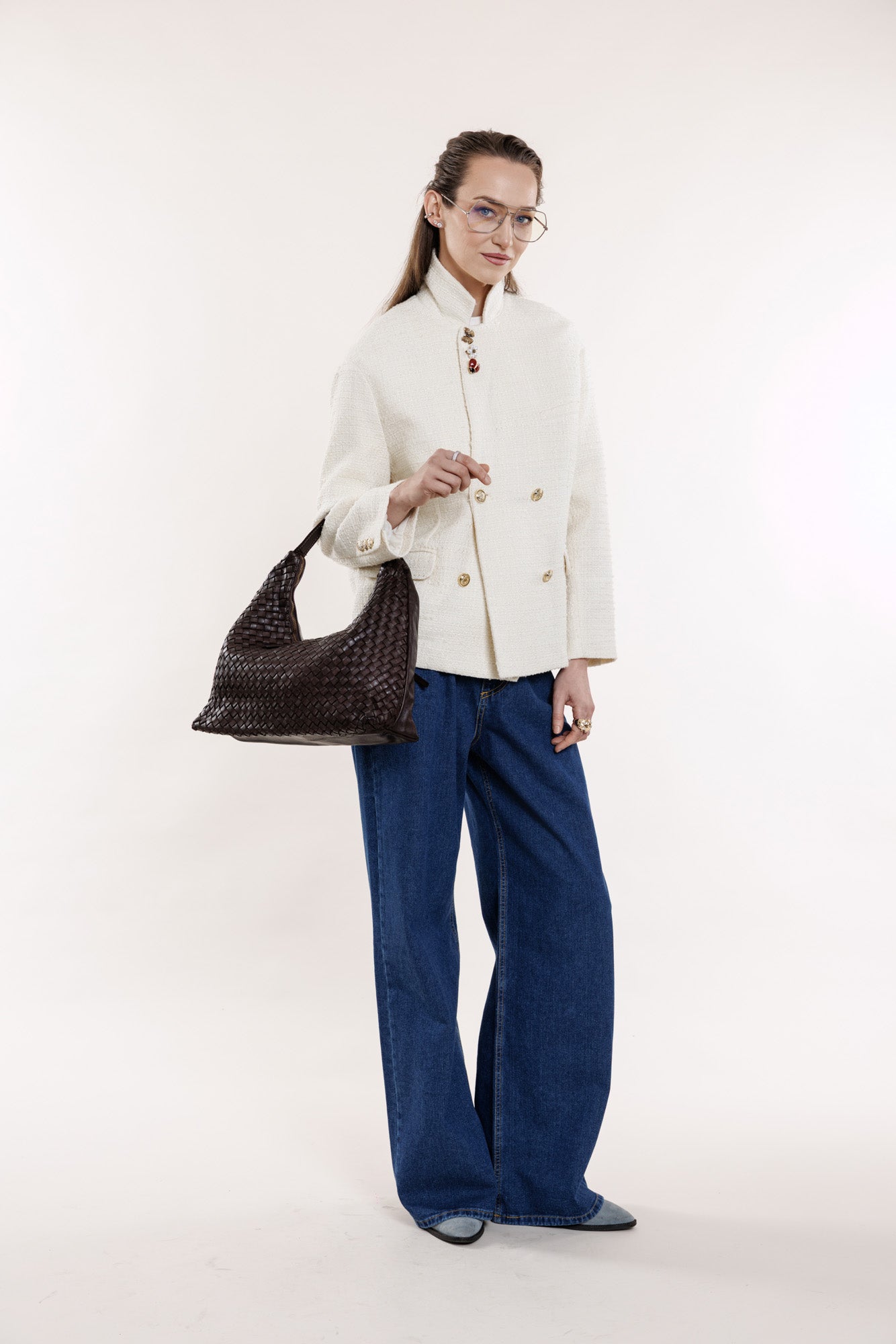 Brown bag with braided texture