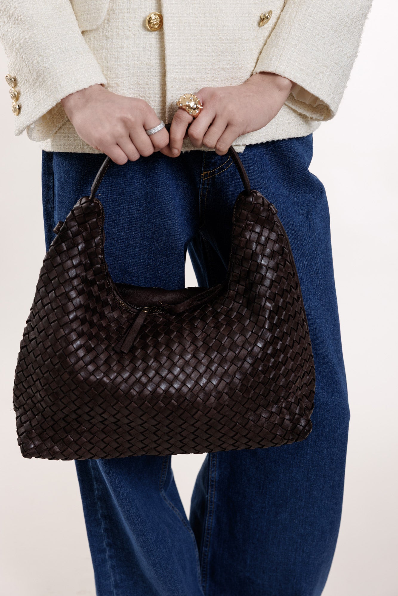 Brown bag with braided texture