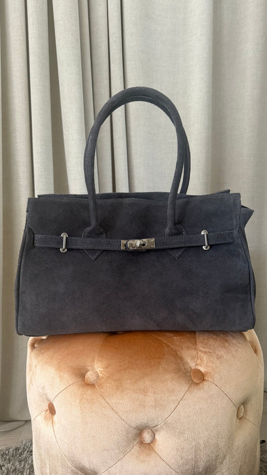 Zamšādas soma pelēkā tonī